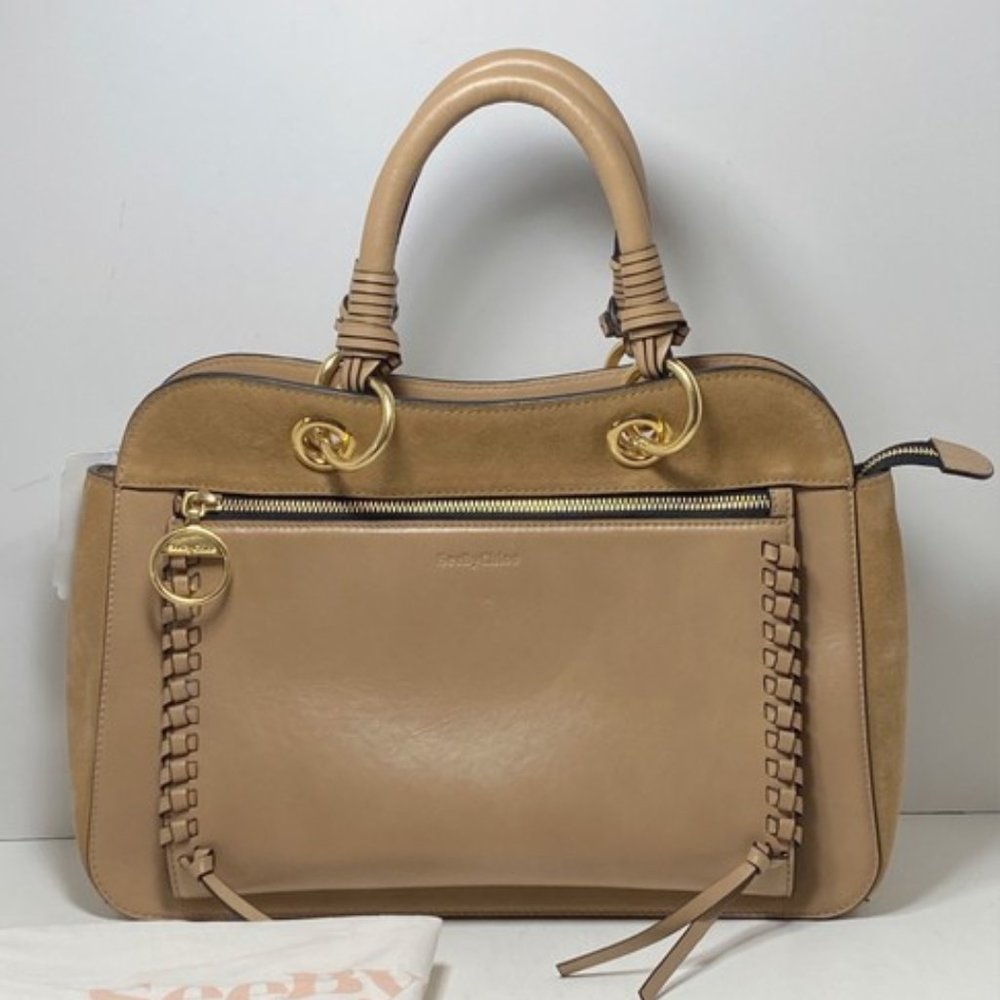 See by Chloé Tilda Whipstitch Grab Brown Leather Shoulder Bag Tan